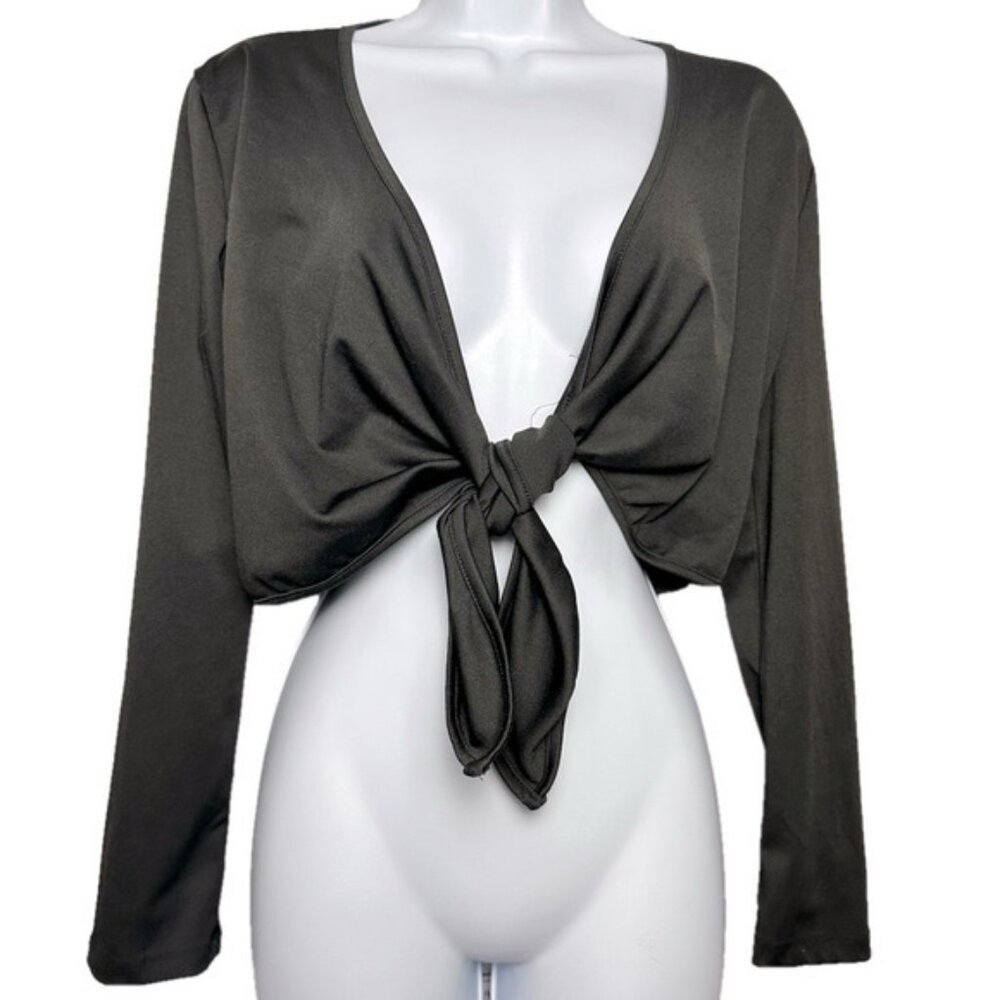 SHEIN silky smooth black long sleeve half waisted cape/kimono